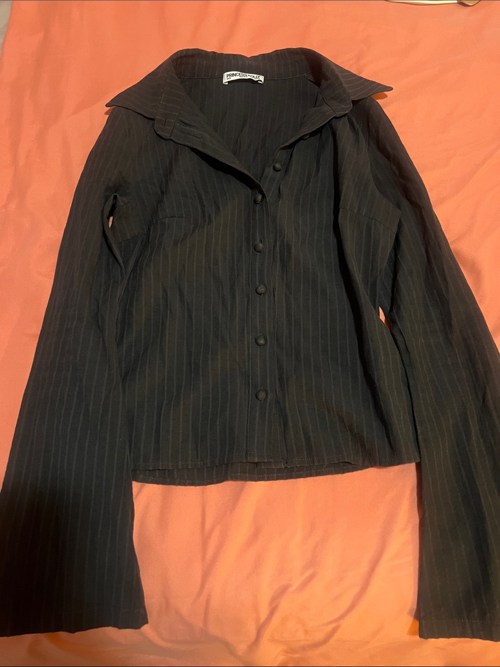 Princess Polly Black Pinstripe Button-Front Blouse